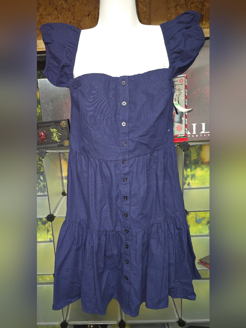 #81 Women's Navy Blue Faux Button-Front Mini Dress